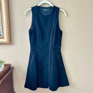 Rag & Bone Rae Mini Dress Leather Trim Black Sleeveless Asymmetrical Size 2